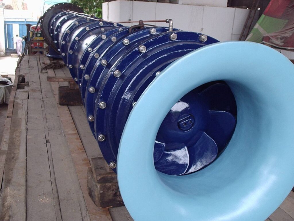A large blue pipe that has just been treated by Corrocaot products and is ready fir use